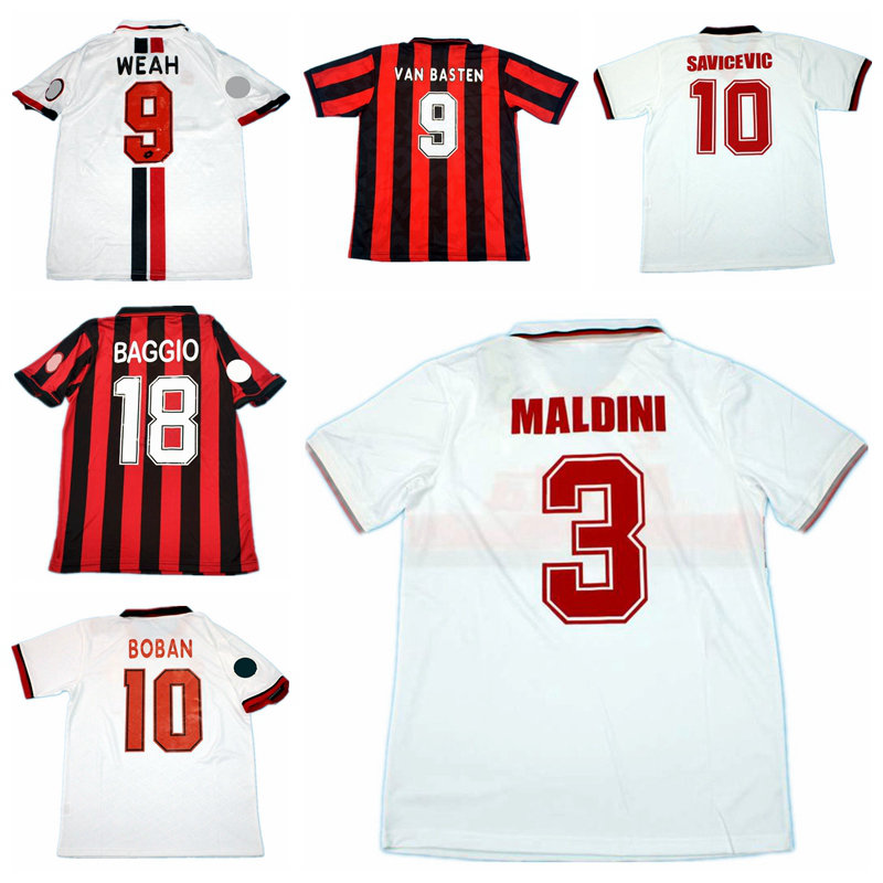 

93 94 95 96 97 SOCCER JERSEYS Retro maillot classic vintage camisetas football shirts Uniforms UCL men home away MALDINI BARESI VAN BASTEN SAVICEVIC BOBAN WEAH BAGGIO, 93-94 home