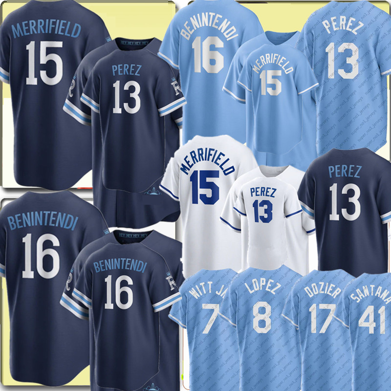

Kansas 16 Andrew Benintendi 15 Whit Merrifield Jersey 13 Salvador Perez 7 Bobby Witt Jr. 5 George Brett Baseball Jerseys Mike Matheny Zack Greinke Carlos Santana, Men huangjia