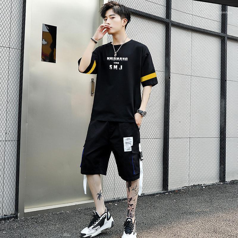 

Men's Tracksuits 2022 Summer Suit Korean Short Sleeve Top Casual Shorts A Set Of Outdoor Sports T-shirt Student Dress, Black