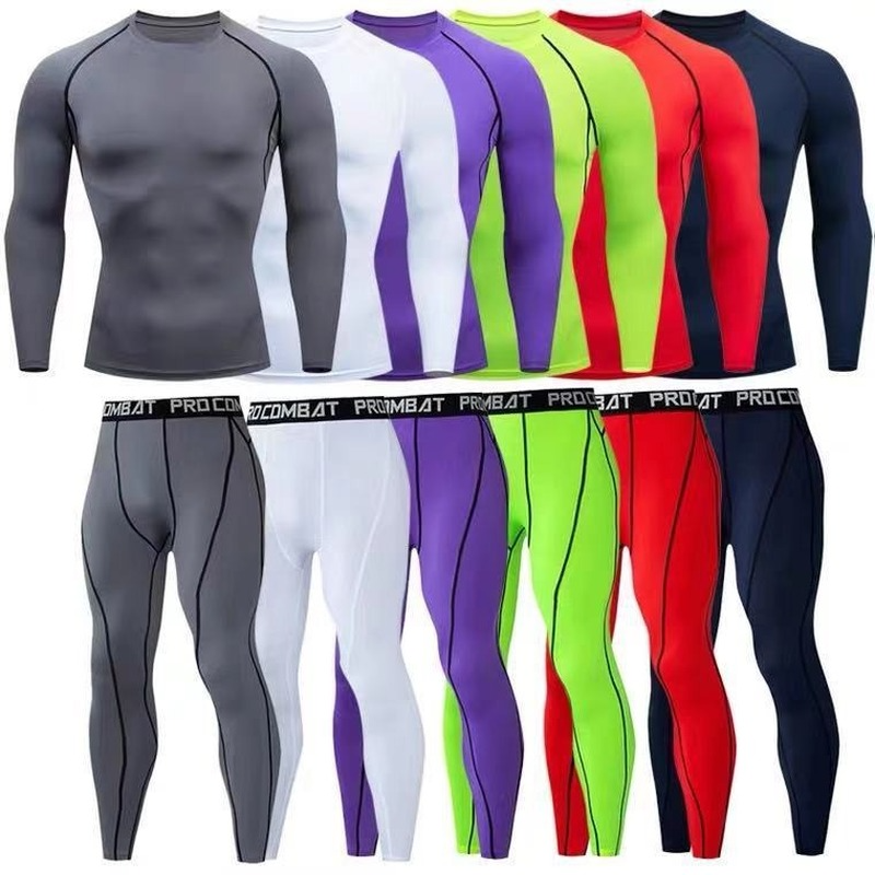 

Fitness Suit Mens Gym Sports Tights Long-sleeve Quick-drying Basketball Running Training Mens Workout Clothing Cargo Jogging Set, Purple