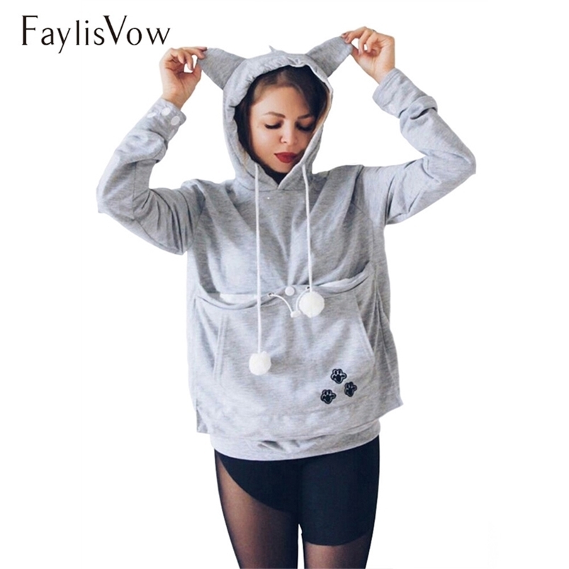 

Spring Kawaii Lovers Cat Dog Pet Pouch Hoodie Kangaroo Women Ears Cuddle Hoodies Plus Size Female Girl Pullovers Long Sleeve top LJ201103, Navy blue