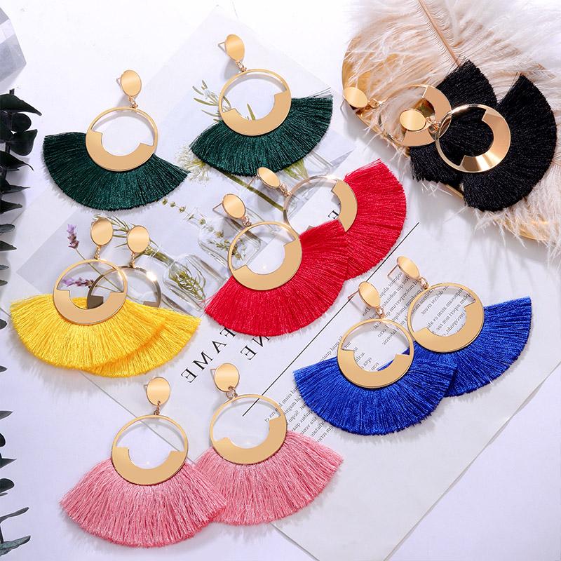 

Dangle & Chandelier Big Bohemian Tassel Drop Earrings For Women Fashion Statement Cotton Silk Fabric Fringe 2022 Female Jewelry