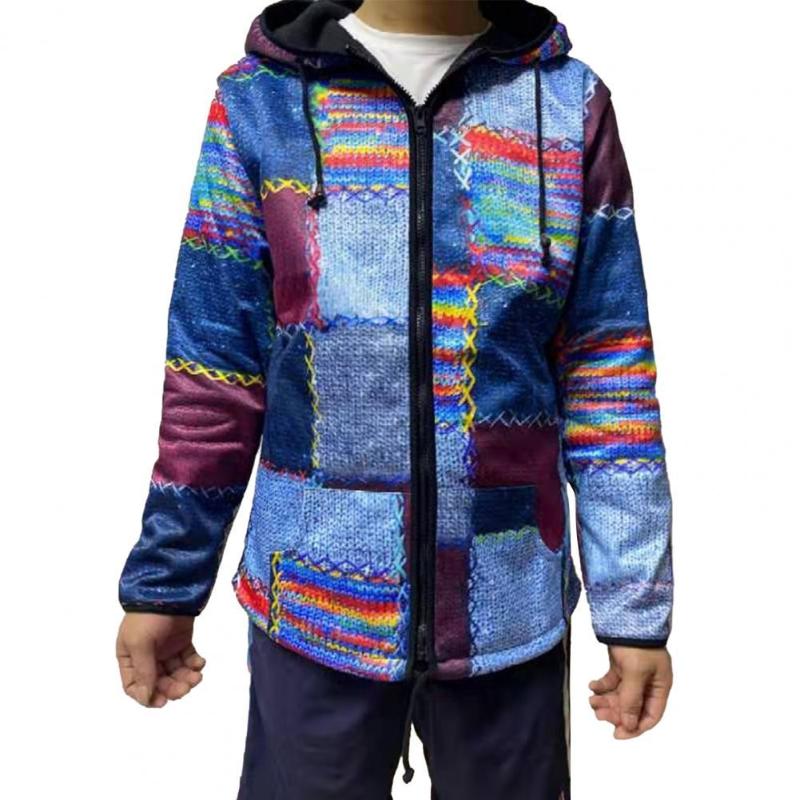 

Men's Jackets Sweater Coat Men's Casual Knitted Jacket Long-sleeved Ethnic Color Block Cotton Blended With Pockets Outdoor HoodedMen's, Multicolor