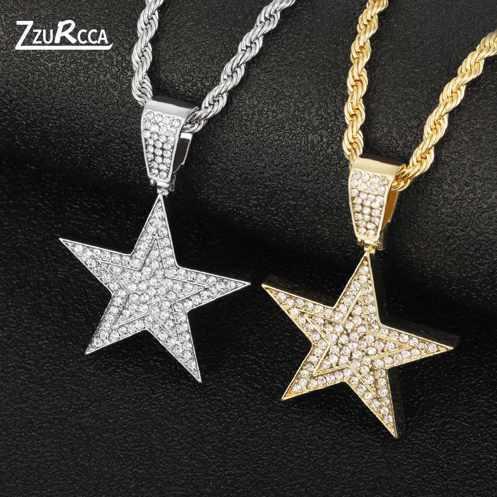 

Hip Hop Gold Color Men Pendant Micro Pave Iced Out Rhinestone Star For Women Charm Bijoux Femme