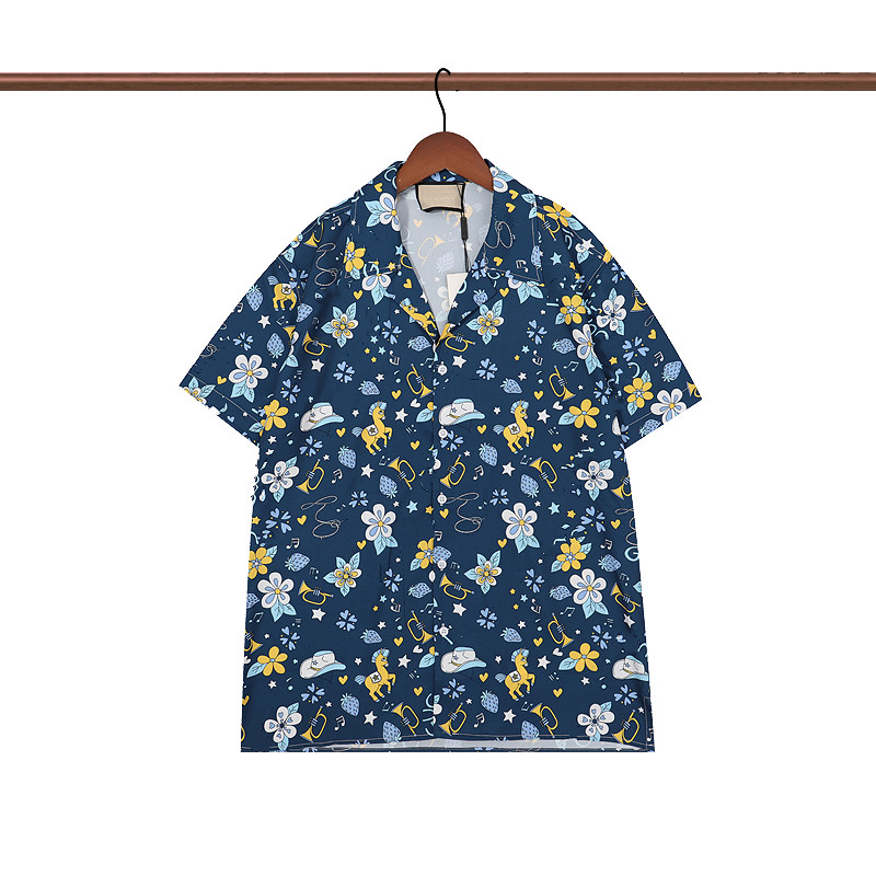 

Fashion Silk Hawaiian Shirt With Floral Print Beach Shirts Men's Designer Bowling Shirt Casual Shirts Men Summer Blouse Short Sleeve Loose Dress Shirt M-2XL, As picture show