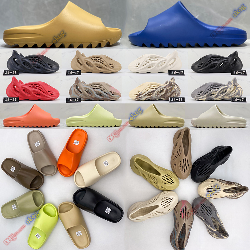 

with box Designer Slippers men women sandal Blue Onyx Pure Triple Black White Vermillion slippers Mineral Foam Runner sandals mens womens west Clog slides slipper, 3-light brown