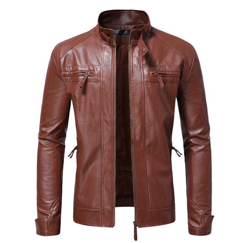 

Men's Jackets Casual Coat Jacket Slim Leather Long Sleeve Zipper Stand Collar Pocket Male, Black