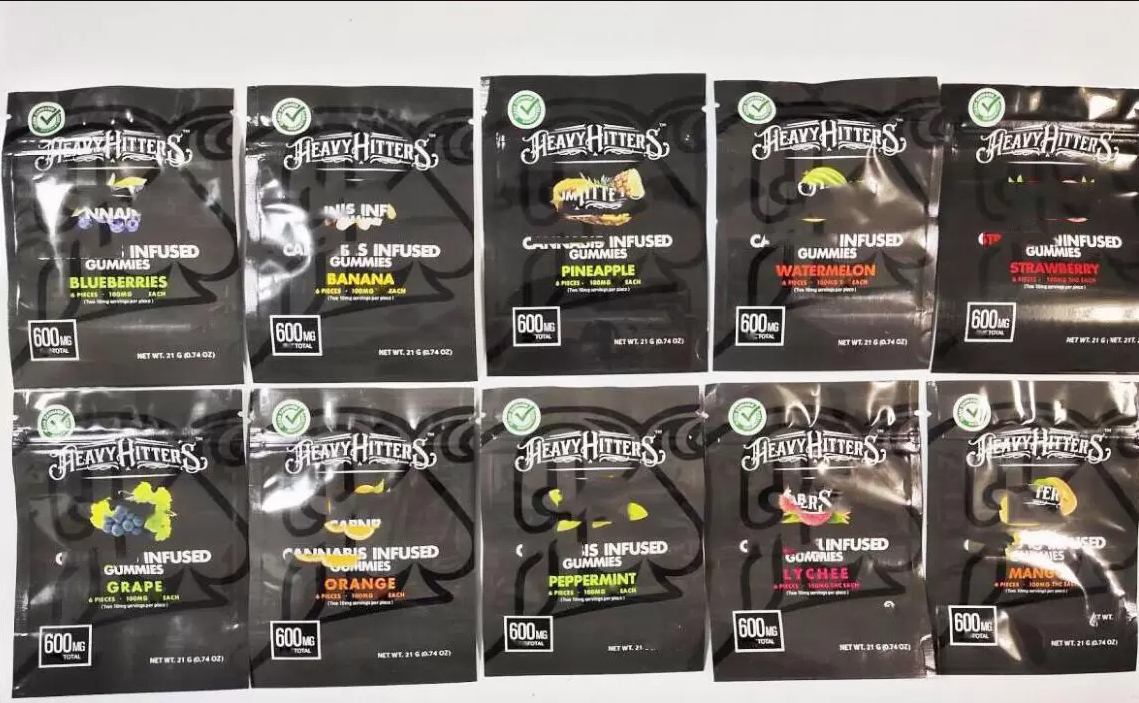 

Heavy Hitters Multi Black fruit gummy packaging mylar bags 600mg edibleS packaging