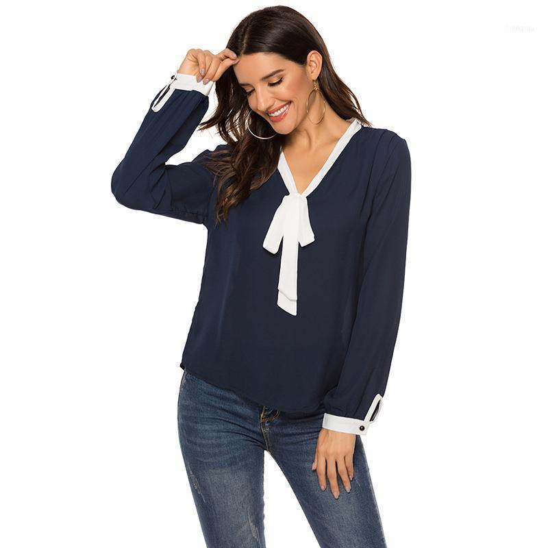 

Women' Blouses & Shirts Spring Autumn White Blouse Long Sleeve Chiffon V-neck Women Tops And Office Shirt Lady Bow Blusas