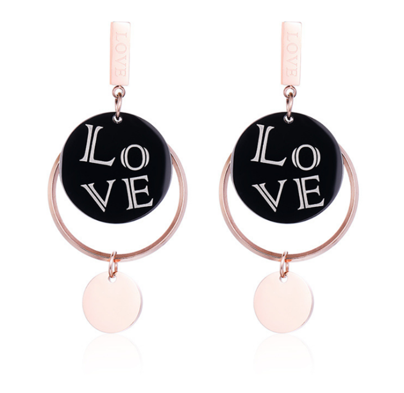 

Dangle & Chandelier 316L Stainless Steel Creative Earrings Fashion Circle Love Letter Titanium Rose Gold No Fade
