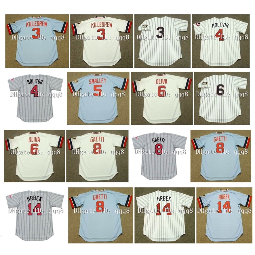

Na85 1974 Vintage 3 HARMON KILLEBREW 4 PAUL MOLITOR 5 ROY SMALLEY 6 TONY OLIVA 8 GARY GAETTI 11 CHUCK KNOBLAUCH 14 KENT HRBEK White Blue Retro, As pic