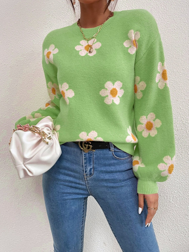 

Winter Knitted Sweater Women Green Pullovers Ladies Elegant Floral Tops Female Oversized Sweaters Loose Long Sleeve Pull Femme 220816, Pink