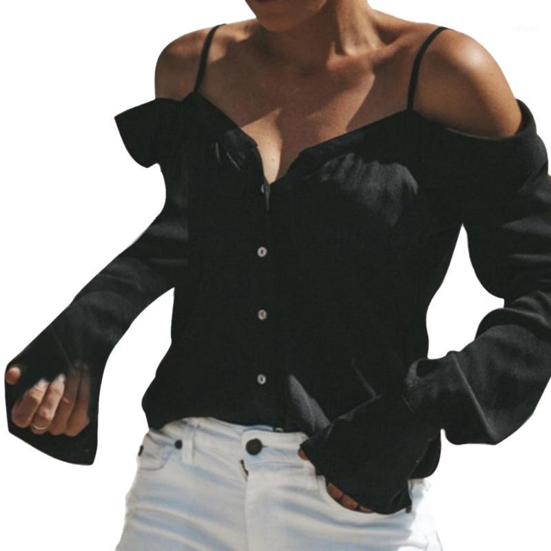 

Women' Blouses & Shirts Plus Size Shirt Off Shoulder Top V-neck Blouse Women Lantern Sleeve Womens Tops And 2022 White Black