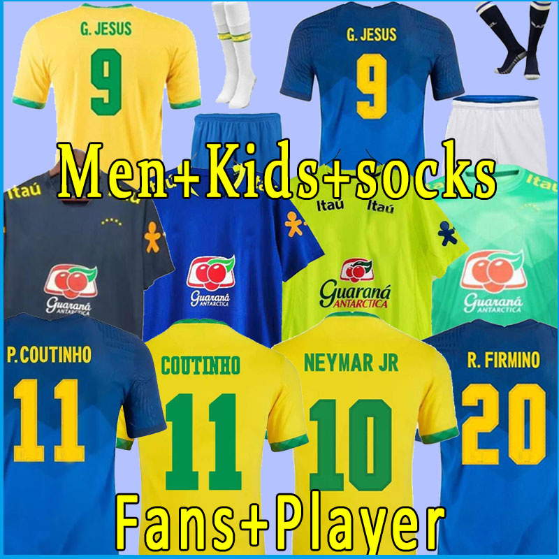 NEYMAR JR 2021 2022 COUTINHO VINICIUS Soccer Jersey BrAZiLs National Team 21 22 Camisa Brasil Kids Kit Football Shirt Training SILVA full set socks player version set