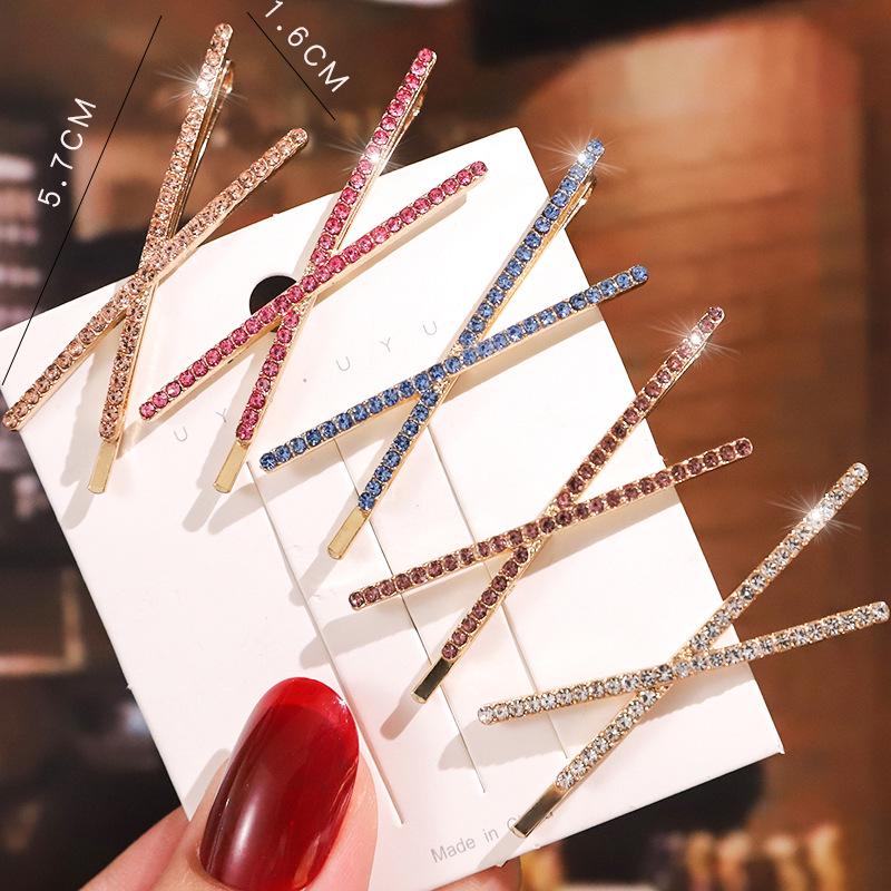 

Hair Clips & Barrettes Korean Version Ins Women's X-shaped Color Diamond Hairpin Minimalist Headdress Girl Water Bangs Side ClipHair