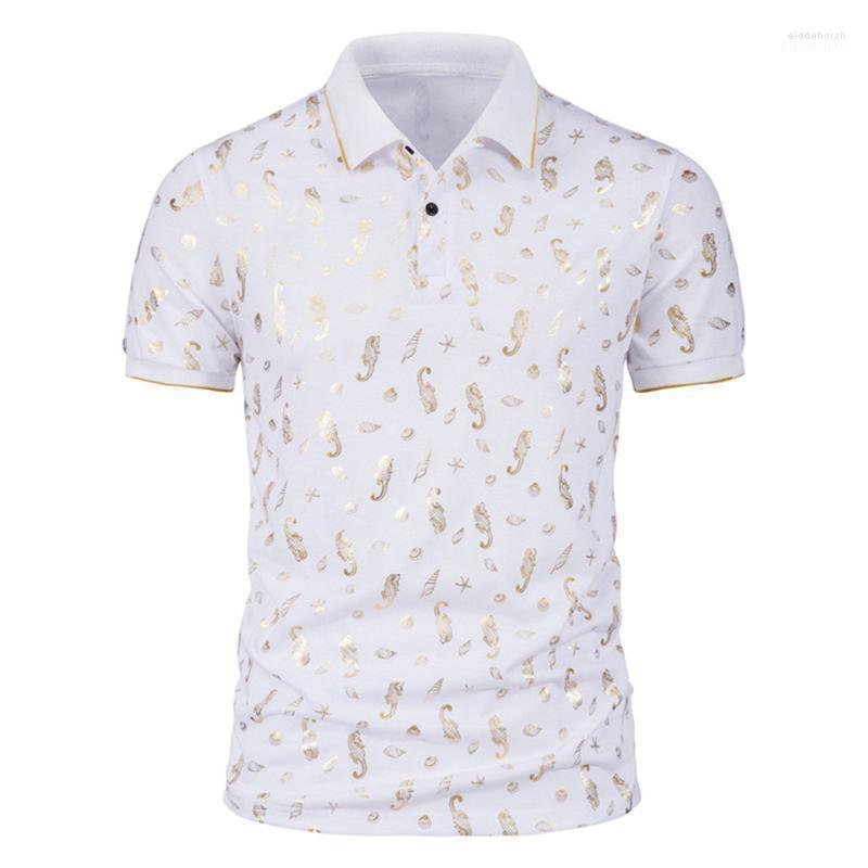 

Men's Casual Shirts Summer Conch Bronzing Print Short-Sleeved Lapel Men Clothing 2022 Chemise Homme Polos Para Hombre Eldd22
