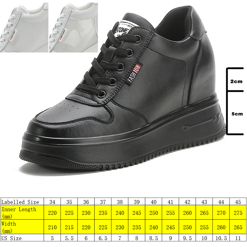 

Spring Autumn Women Casual Shoes Genuine Leather 7cm Platform Wedge Sneakers Summer Shoes Women Air Mesh Breathable Shoes, White leather
