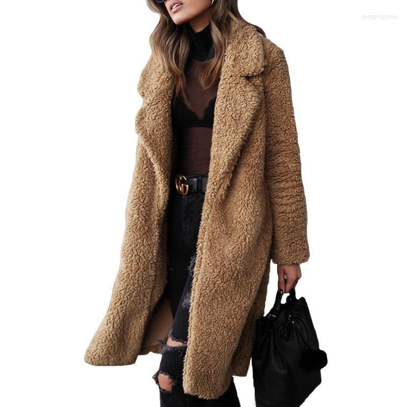 

Women' Fur & Faux Temperament Coat European And American 2022 Autumn Winter Fashion Long-sleeved Lapel Plush Jacket Long, Black