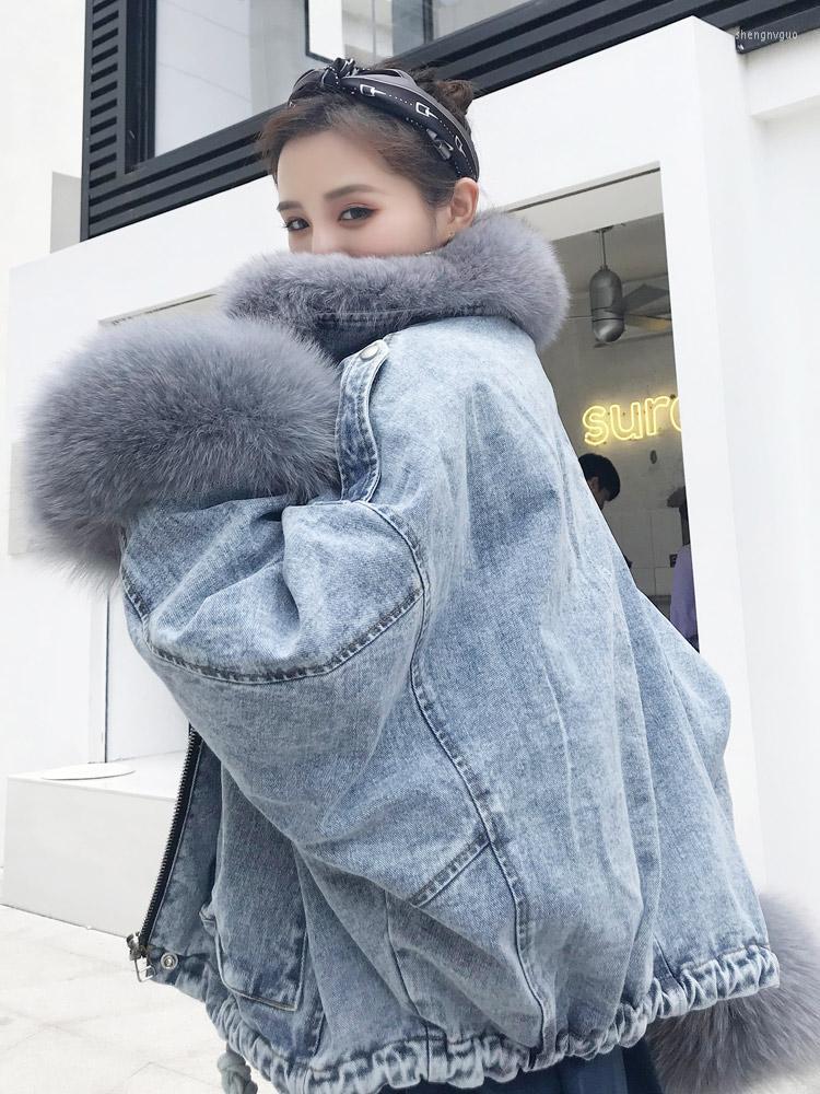 

Women's Fur & Faux 2022 Fabric Coat Rex Inside Big Trimming Cuff Real Jacket BE-1901, White