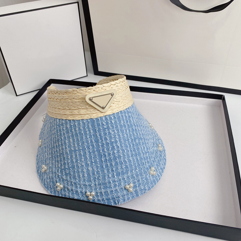 

Mens Designer Sun Visor Baseball Hat Cap for Womens Designers Visors Pearl Straw Empty Top Caps Hats Sport Summer Bucket Caps P hat 2204183D, Navy blue