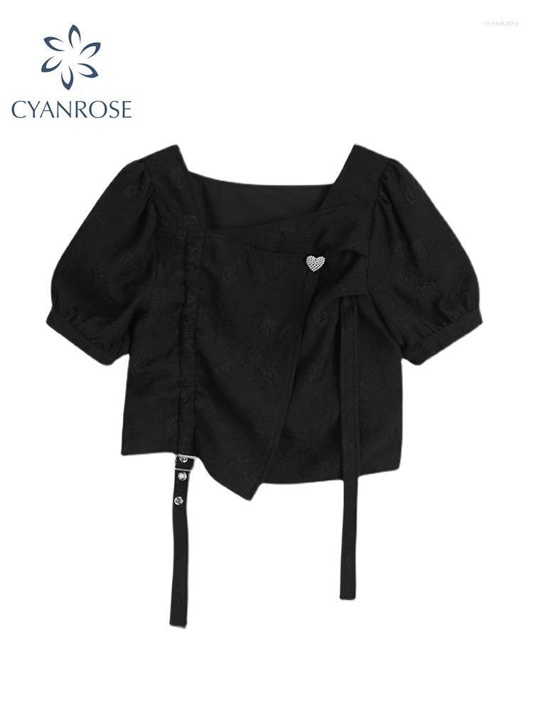 

Women' Blouses & Shirts Women Irregular Casual Chic Shirt Fashion Elegant Korean Female Vintage Sweet Loose Short Sleeve Gothic Blouse 2022, Black