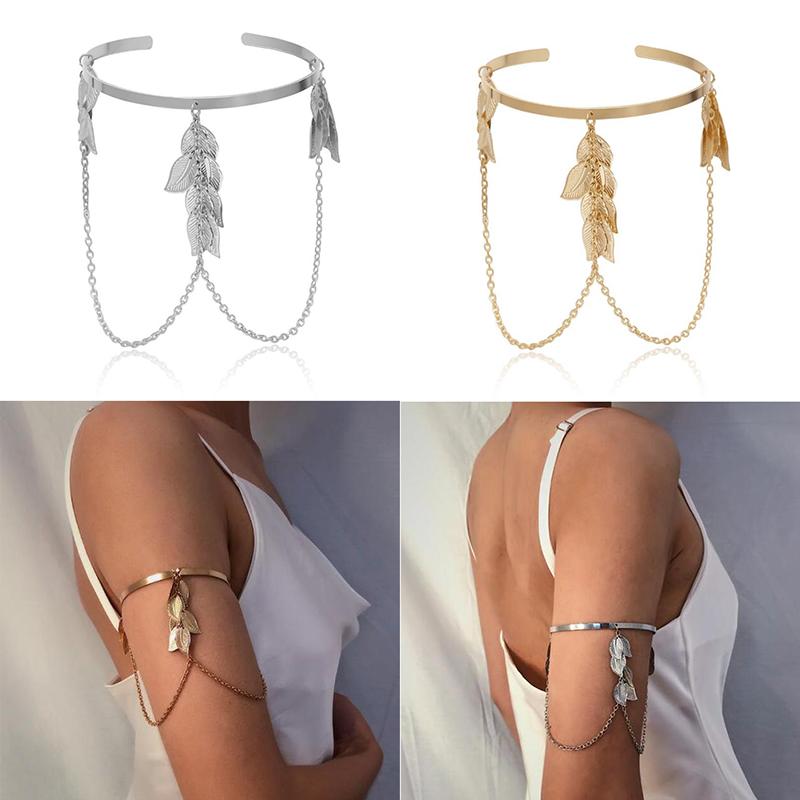 

Bangle Arm Chain Retro Boho Leaves Upper Cuff Armband Slave Bracelet Jewelry Bracelete De Esqueleto Pulseras