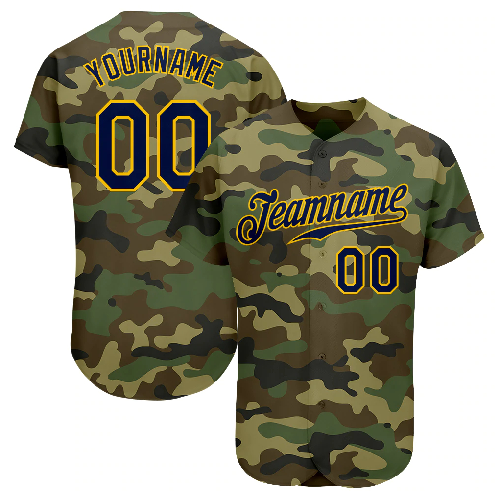 

Custom Camo Navy-Gold Authentic Salute To Service Baseball Jersey, Youth size s-xl