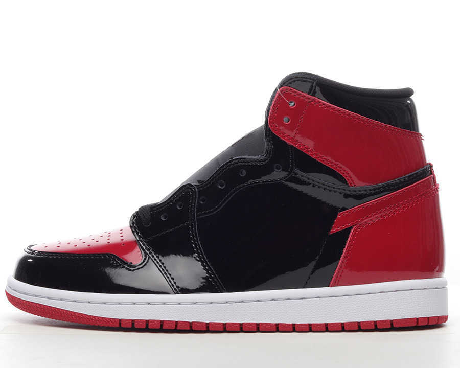 

Authentic 1 High OG Bred Patent Shoes 1s Black Varsity Red White Sports Outdoor Sneakers With Original Box, #1
