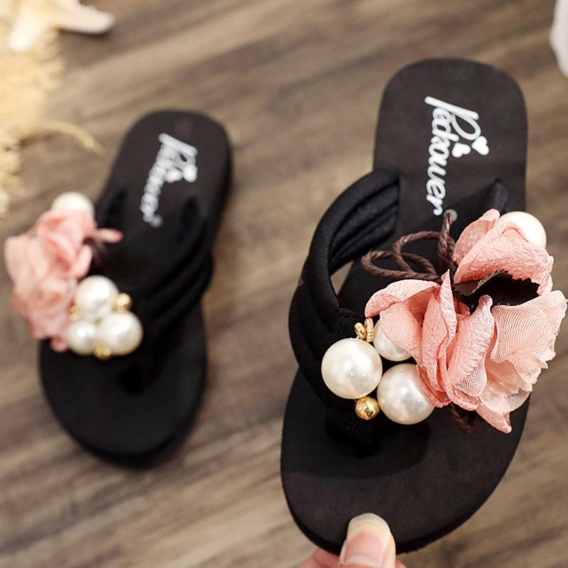 

Slipper Summer Children Girls Casual Slippers Women Flip-flops Flat Non-slip Flower Pearl Parent-child Vacation Beach Sandals S195, Green