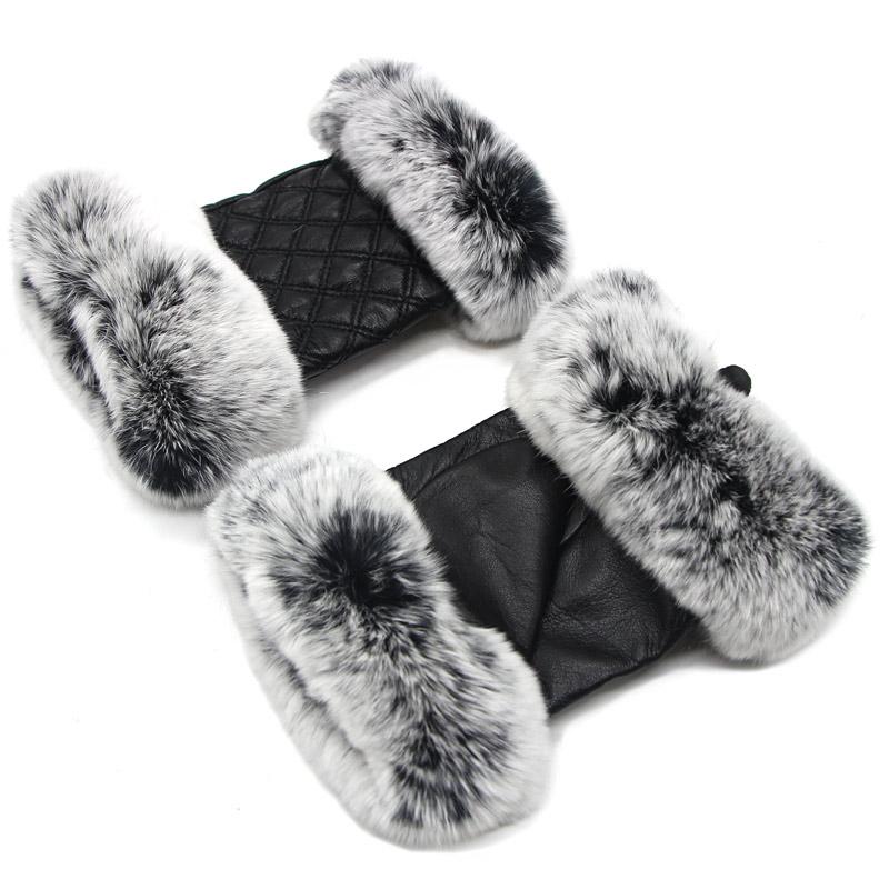 

Fingerless Gloves 2022 Woman Real Fur Sheepskin Half Finger Female Winter Warm Genuine Fashion ST18-08Fingerless