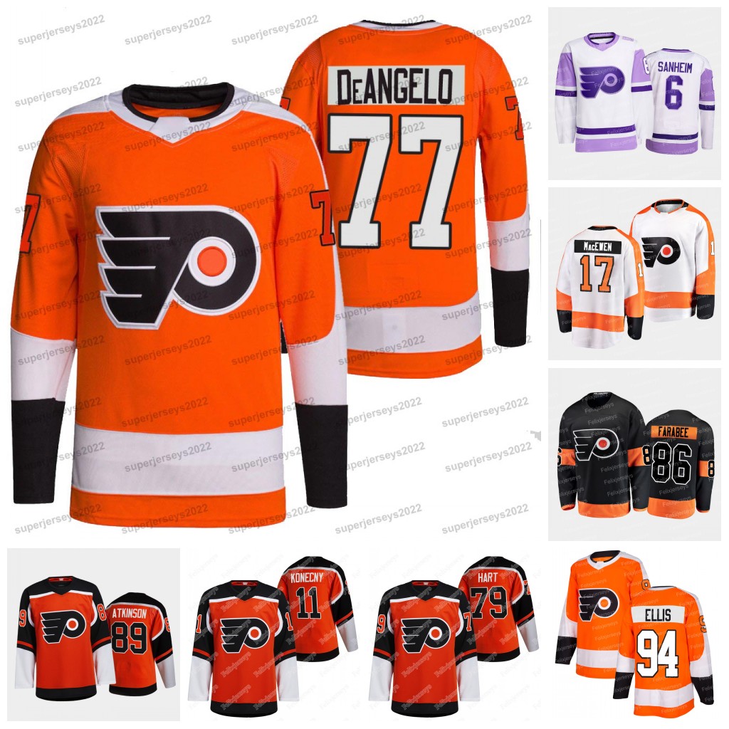 

77 Tony DeAngelo Jersey Travis Konecny Cam Atkinson James van Riemsdyk Joel Farabee Ivan Provorov Travis Sanheim Zack MacEwen Scott Laughton Oskar Lindblom, Reverse retro jersey youth s-xl