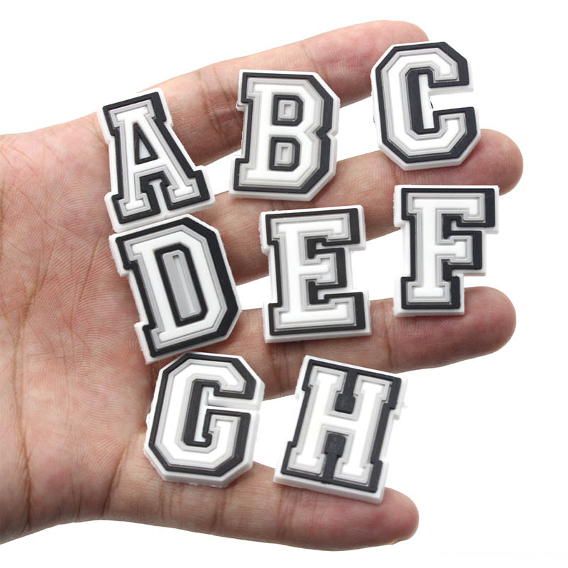 

Original 26 Letters Shoe Charms Decoration PVC Shoe Buckles Accessories fit Bands Wristband Kids Party X-mas Gifts