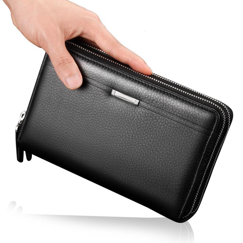 

Wallets Large Wallet Purse Men With Coin Pocket Long Zipper For Clutch Business Male Double VintageWallets, Black