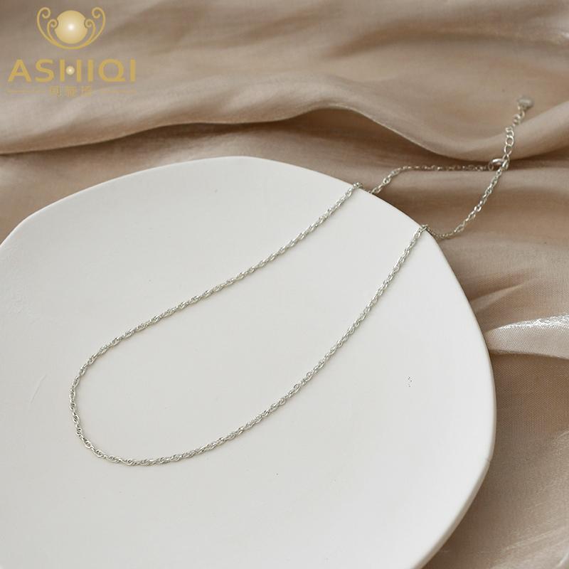 

Chains ASHIQI Genuine 925 Sterling Silver Necklace Classic Jewelry For Women Gift
