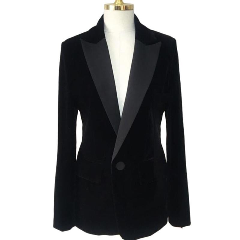 

Women's Suits & Blazers Women Velvet Blazer Coat Tops Black Jackets Autumn Fashion Office Lady Elegant Small Suit