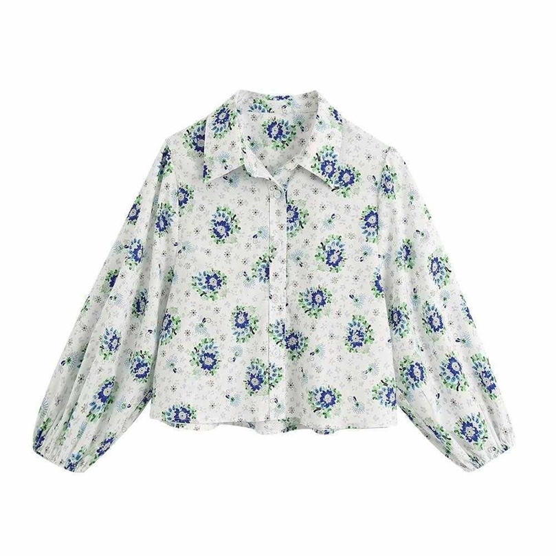 

Summer Women Shirt Flower Printed Lantern sleeves Vintage Stylish Tops Female Shirts Femme Mujer Blouse 210709