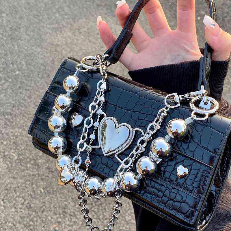 

Crocodile Pattern Women Shoulder Bag Vintage Bead Chain Hot Girls Square Crossbody Bags Fashion Female Clutch Purse Handbags Y220405, White