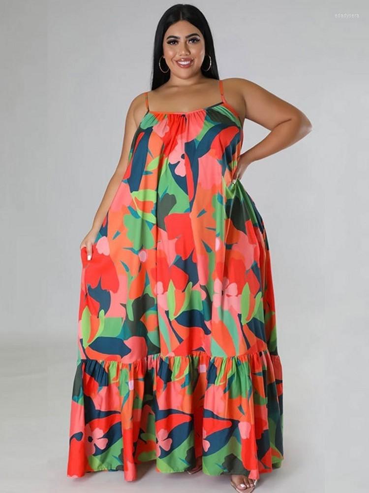 

Plus Size Dresses 4XL Clothes Women Cascading Ruffle Robes Summer Autumn Print Loose Street Style Casual Big Maxi DressPlus, Black