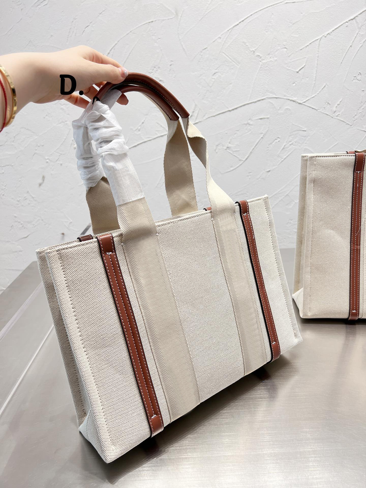 Woody Tote Sac à main en cuir de vachette coton lettre toile fourre-tout nouveau sac à bandoulière bandoulière de luxe designers patchwork femmes