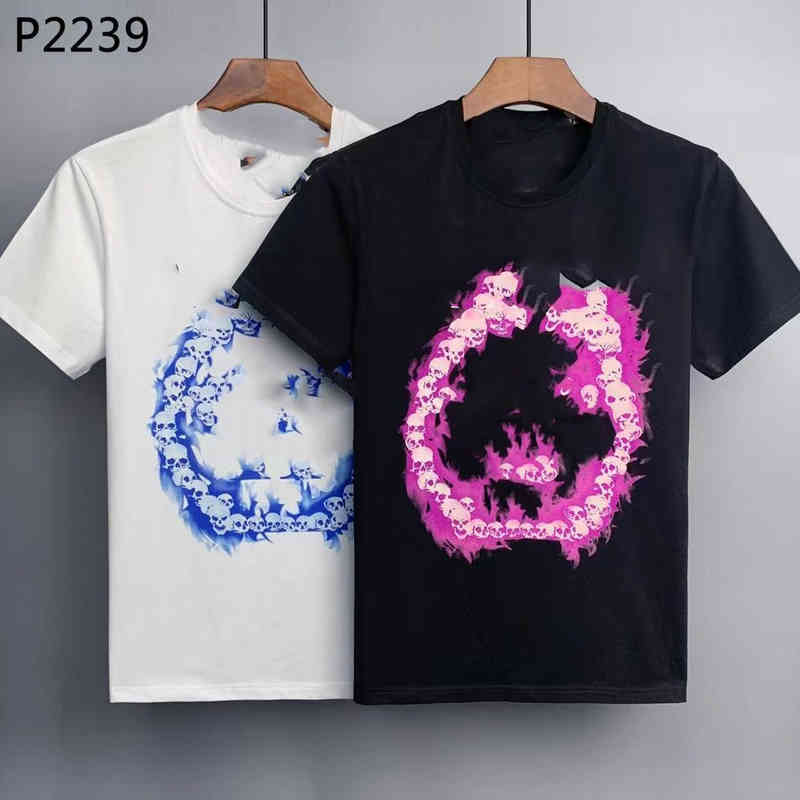 

2022 short sve t-shirt men's QP small skull patchwork print PP European fashion pure cotton summer top, White