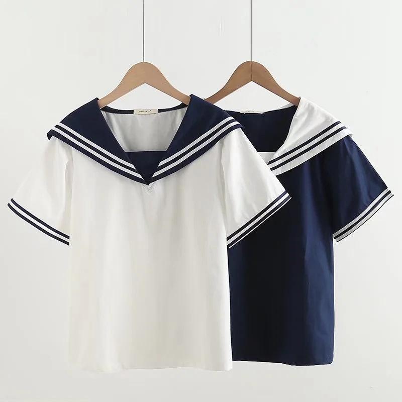 

Women's Blouses & Shirts Summer Women Navy Patchwork Pullover Short Sleeve Lady Tops Female ClothingWomen's, White