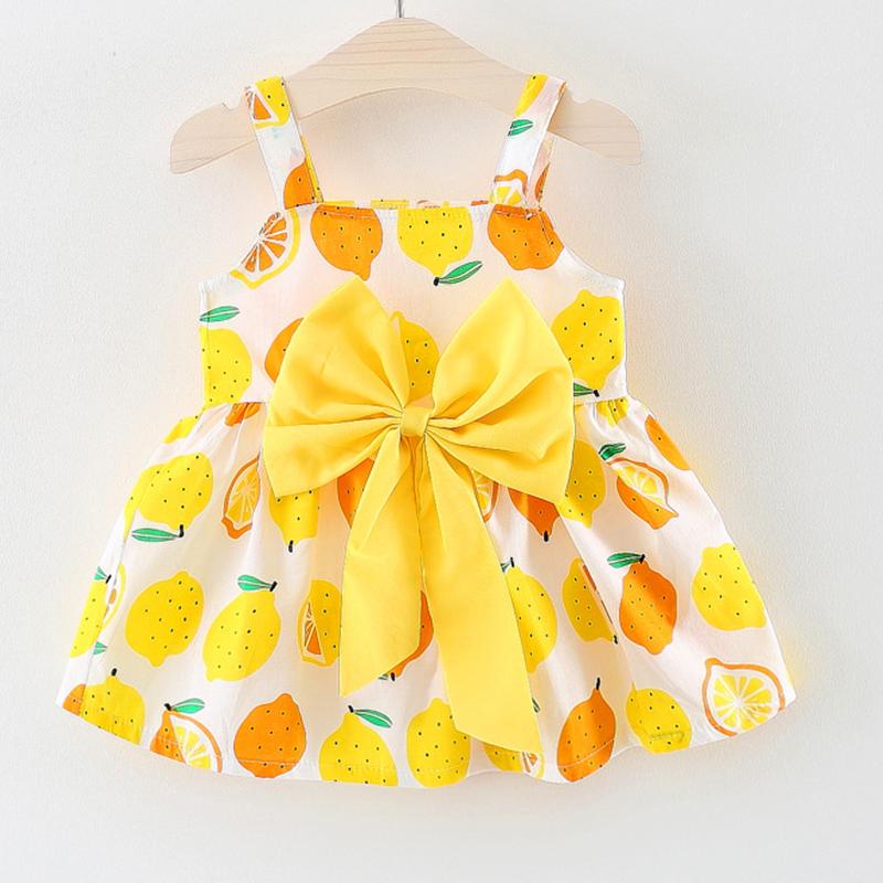 

Girl's Dresses Born Summer Baby Princess Dress Cute Bow Print Lemon Sleeveless Toddler Little Girls Clothes Infant Clothing 1998-1Girl's