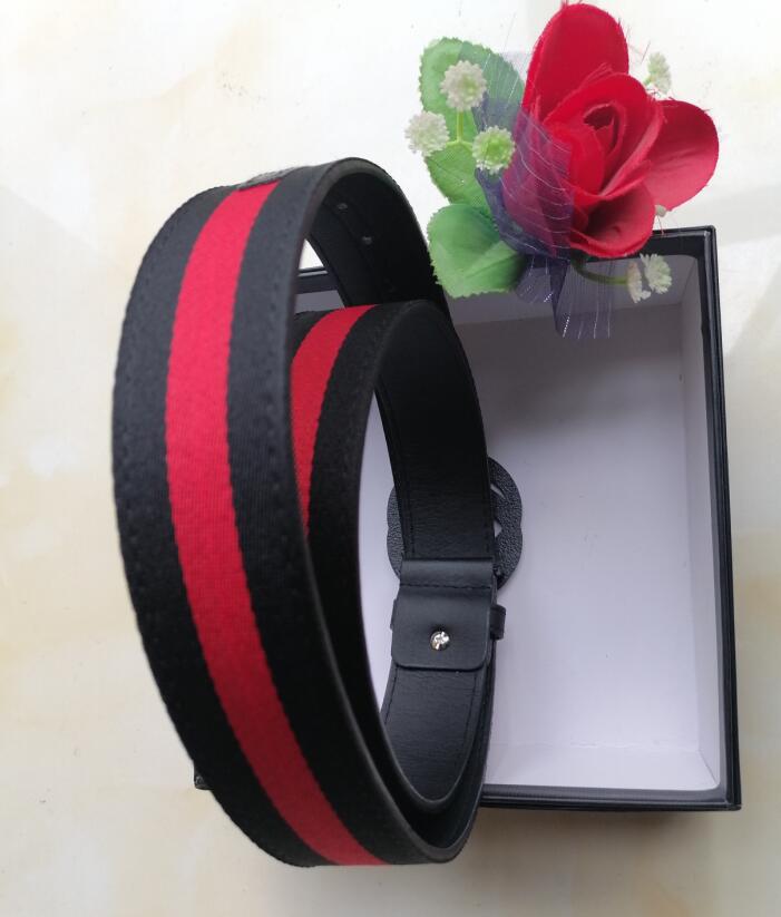 

Black big letters designer belt for men with new red and green stripes fashion gold buckle women belt 110CM, No box