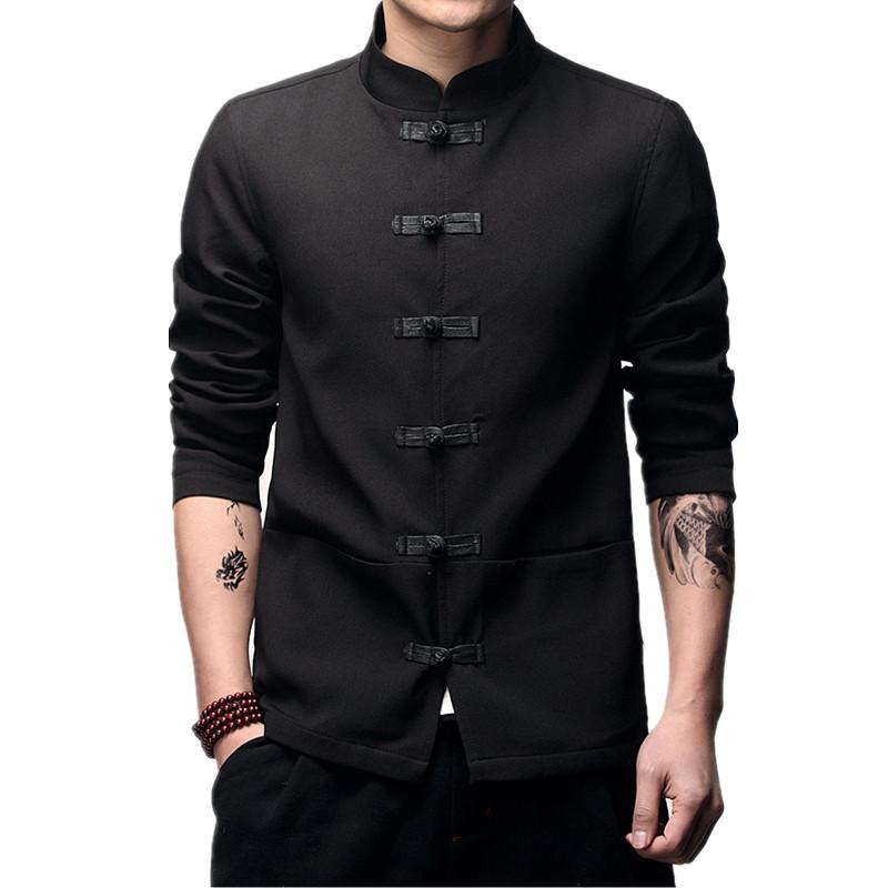 

Men's Jackets Men's Traditional Chinese Clothing Spring Autumn Solid Tang Suit Men Tai Chi Master Costume Tops 2022Men's Men'sMen's, Black