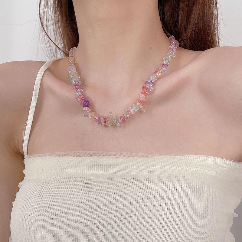 

Chokers Irregular Crystal Stone Beaded Necklaces For Women Colorful Clavicle Chain Short Necklace Female 2022 Fashion Jewelry