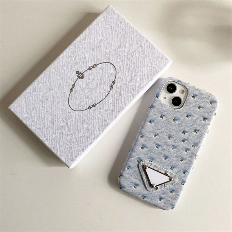 

Fashion High End IPhone Case Designer Ostrich Pattern Phone Case For IPhone 12 Pro 11 6 7 8 Xs Xr X Plus 13 Protective Cover High Quality, Blue with box