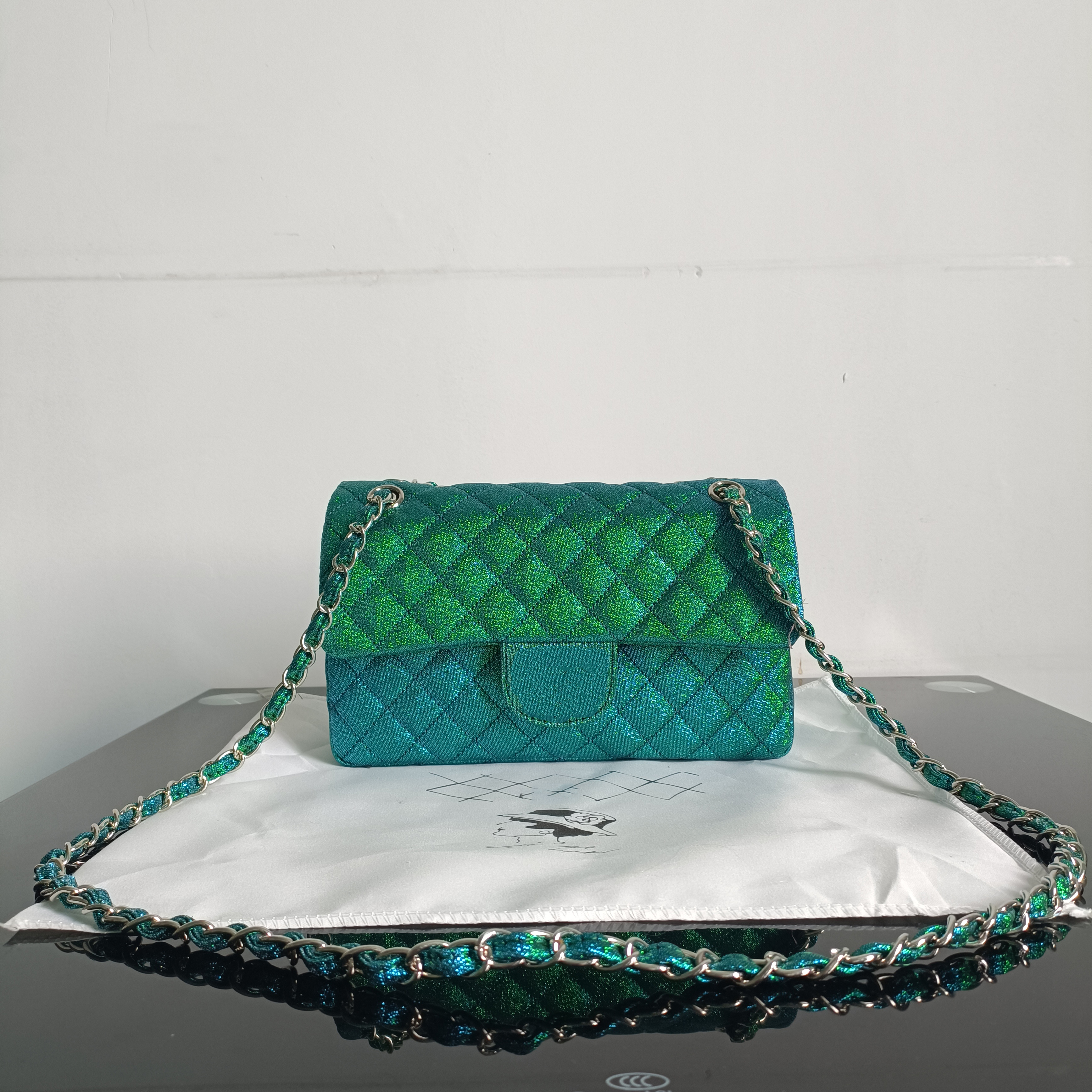 

Classic Double Flap Shiny Quilted Rectangle Bags Purple Gold Green White Silver Metal Hardware Matelasse Chain Crossbody Shoulder Luxury Designer Handbags 25C AKS, Extra freight