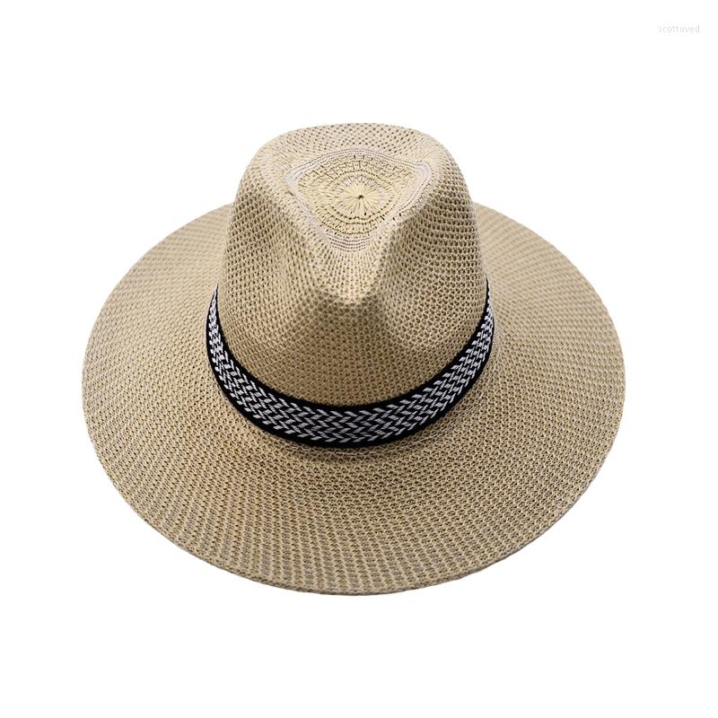 

Wide Brim Hats Big Sun Hat Summer Beach Riding Straw With Windproof Rope Cowboy For Outdoor Activities Climbing Fishing F3MDWide, Khaki