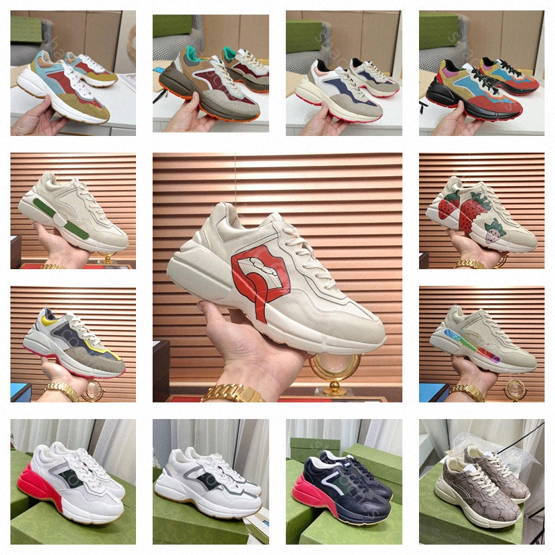 

Designer GG Casual shoes Beige Men Trainers Vintage Luxury Chaussures Rhyton sneaker Women Strawberry wave big mouth tiger strawberry rat pattern guccy womans, 21