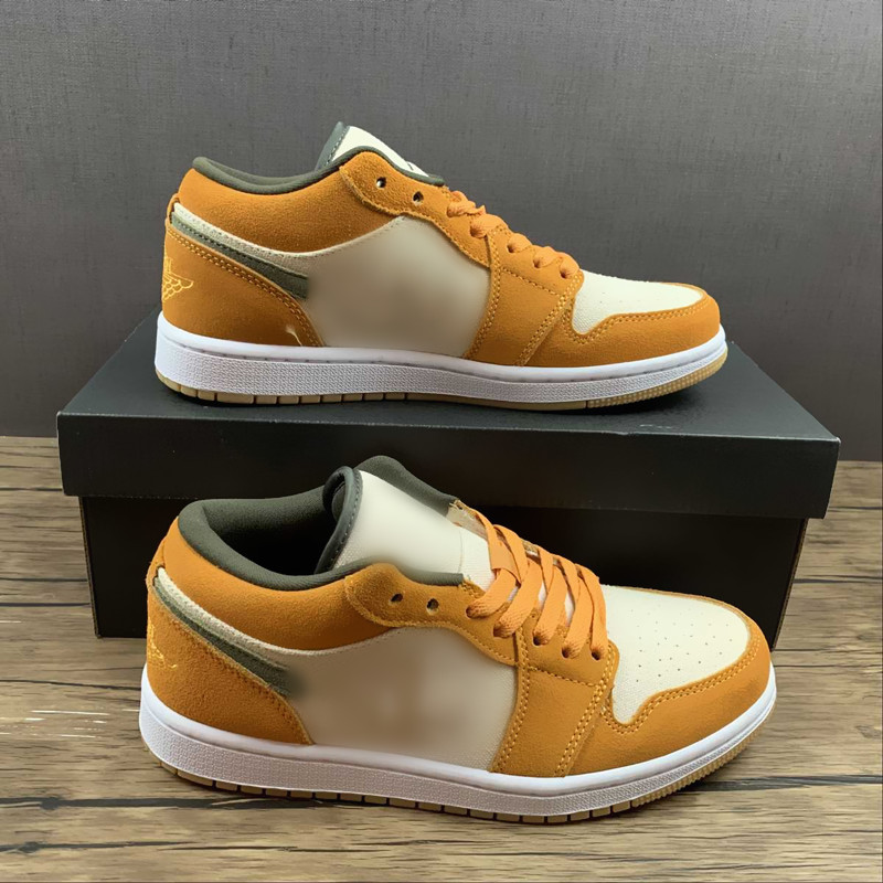

Top Quality Shoes Jumpman 1 Low SE White/Medium Olive/Light Curry classic LOW-top culture casual sports basketball shoes WHITE Leather Trainers Ship ShoeBox